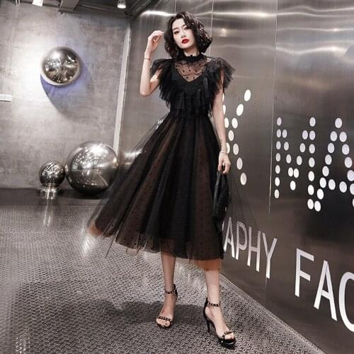 Elegant Lace Trim O-Neck Hepburn Chiffon Evening Dress Cheongsam Back Zipper Prom Fomail Gown Vestidos De Noche