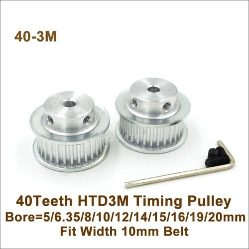 POWGE 40 Teeth 3M Timing Pulley Bore5/6.35/8/10/12/14/15/16/19/20mm Fit W=10mm 3M Belt 40T 40Teeth HTD 3M Pulley CNC Engraving