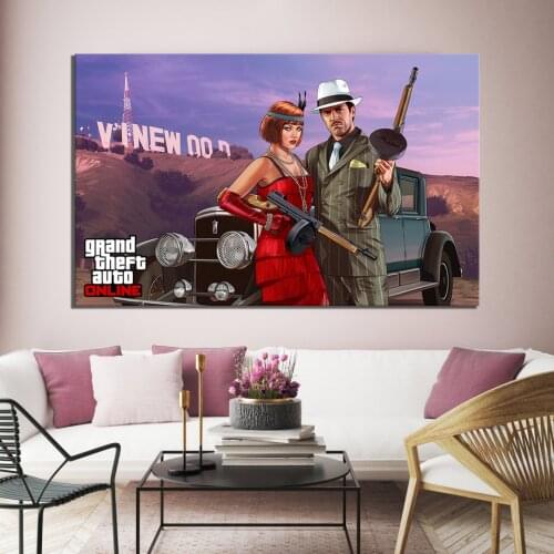 1 Piece HD Cartoon Picture GTA Online Game Poster Paintings Grand Theft Auto Picture Wall Painting for Home Decor Wall Art