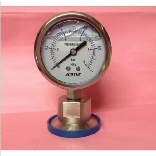 1Mpa (10bar)SS304 11/2" Triclamp Diaphragm Pressure Gauge, Stainless Steel Triclover Pressure Gauge, Food Grade