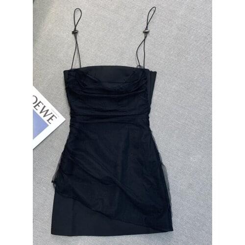 2021 women fashion Sling pleated mesh stitching Dress hq20210814