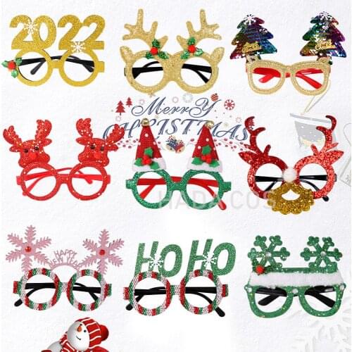 2022 Santa Claus Xmas Tree Elk Glasses Frame Merry Christmas Glasses Photo Prop Christmas Decorations New Year Navidad Kids Gift