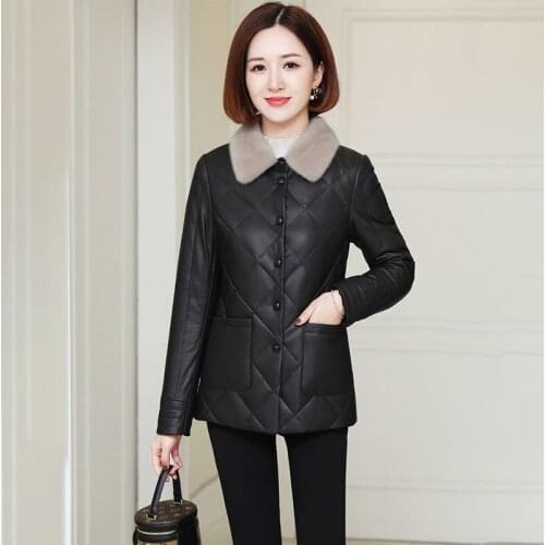 2020 Winter Autumn Woman Wear High Quality Parkas Female Cotton Fashion Thick Warm Faux Leather Lady Slim Elegant Warm Coat H87