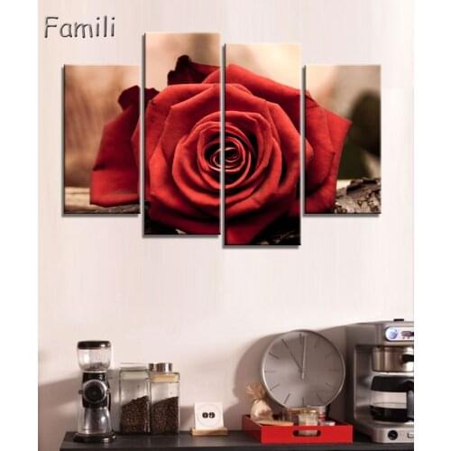 4 Piece Romantic Canvas Painting rose flower Oil Painting Large Wall Art Pictures For Living Room Print On Canvas