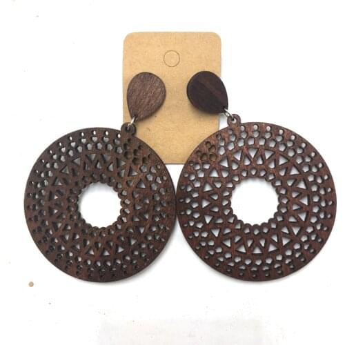 5pairs/lot Laser cut Round Drop Wooden Earrings can mixed 3 colors