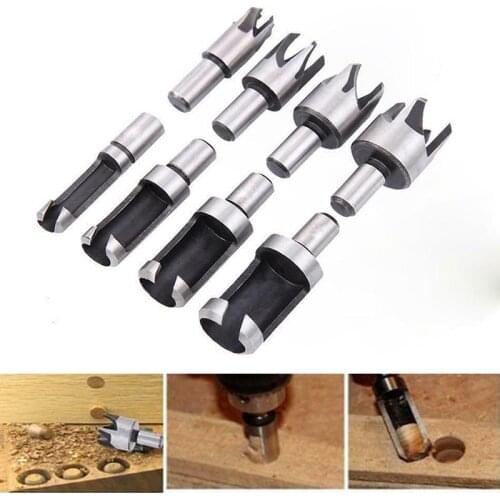 8Pcs Wood Plug Cutter Drill Cutting Tool Drill Bit Set Straight And Tapered Taper 5/8" 1/2" 3/8" 1/4" Woodworking Cork Drill Bit