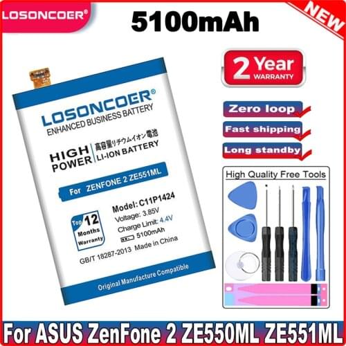LOSONCOER 5100mAh Phone Batteries C11P1424 Battery For Asus Zenfone 2 Battery ZE551ML ZE550ML Battery Z00AD Z00ADB Z00A Z008D