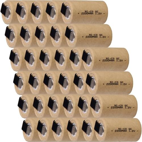 34 pcs SC battery 1.2V batteries for power tools 2200mah nicd 4.25cm*2.2cm color random