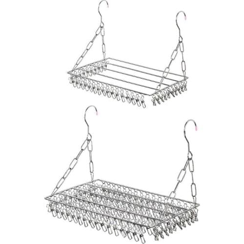 Balcony Folding Shoe Drying Rack Clothes Airer Stainless Steel Laundry Hook Clip Dropship