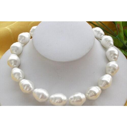 Free shipping >REAL 20MM AAA SOUTH SEA WHITE BAROQUE SHELL PEARL NECKLACE 17