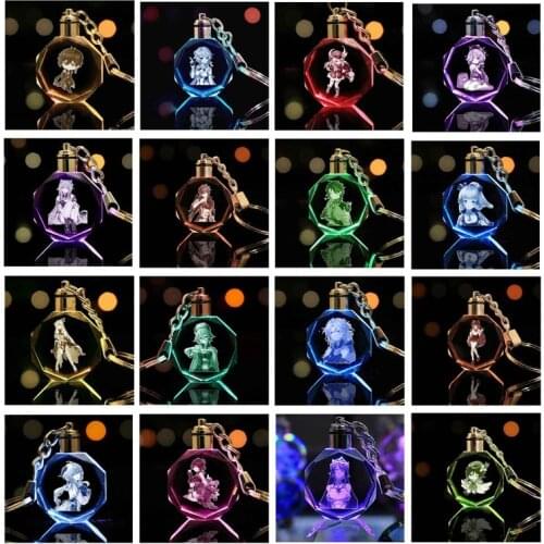 Genshin Impact Keychains Led Xiao Zhongli Childe Venti Rosaria Ganyu Keqing Cosplay Keyrings Decor