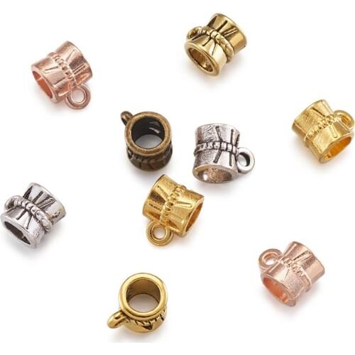 180pc 2 Styles Tibetan Alloy Column Barrel Bail Beads Slide Charm Hanger Links Bead Connector for DIY Jewelry Making Mixed Color