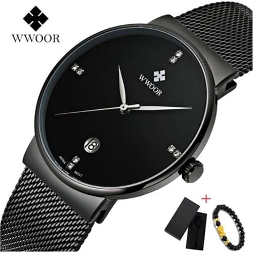 Brand WWOOR Watch Men Luxury Stainless Steel Waterproof Watches Calendar Quartz Wrist Gold Watch Male Clock montre homme 2018