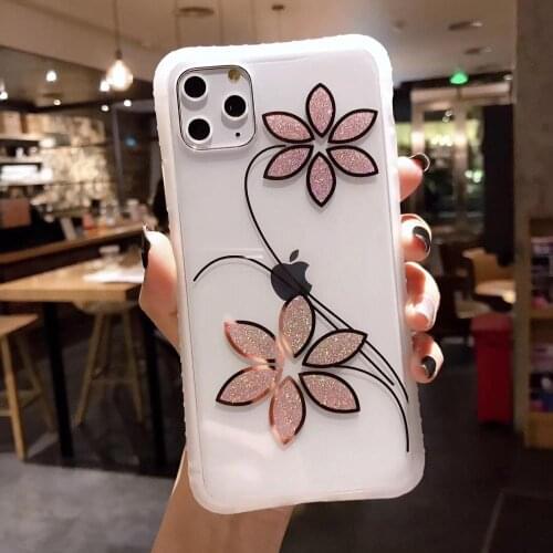 Fashion ShockProof Bling Glitter Beautiful Flower Clear Soft TPU Phone Case Cover For iPhone 11 Pro XS Max XR X 8 7 6 6S Plus