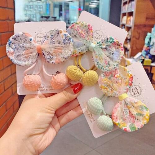 Baby Hair Clips Lace Ponytail Holder For Girls Floral Printing Hairpin Children Hair Rubber Bands Infant Party Barrette 3Pcs/Set