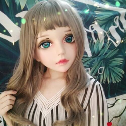 Hua-03)Female Sweet Girl Resin Half Head Kigurumi BJD Eyes Crossdress Cosplay Japanese Anime Role Lolita Mask With Eyes And Wig