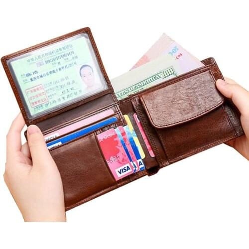 2021 Classic Mens Wallets Vintage Genuine Leather Wallet RFID Anti Theft Short Fold Business Card Holder Purse Wallet Man