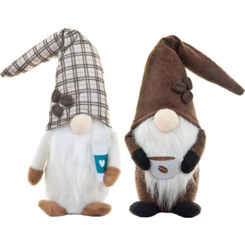 Coffee Gnome Plaid Swedish Tomte Gnome Plush Doll Coffee Bar Decoration Gift Home Decor