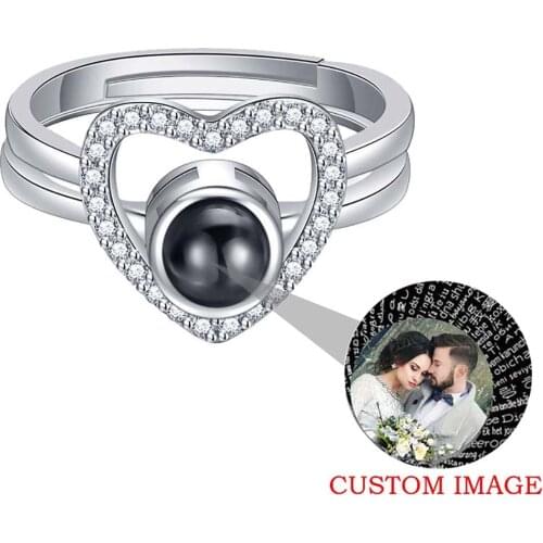 2 In 1 Heart 100 Languages I Love You Projection Crystal Ring Women Charm Personalized Custom Photo Name Open Rings Jewelry Gift