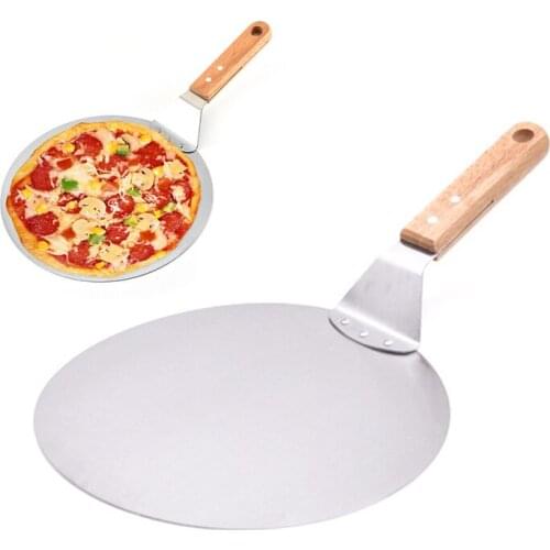 10inch Pizza Shovel Pizza Peel Round Stainless Steel Non-stick Pizza Paddle Spatula With Oak Wooden Handle Pastry Tool