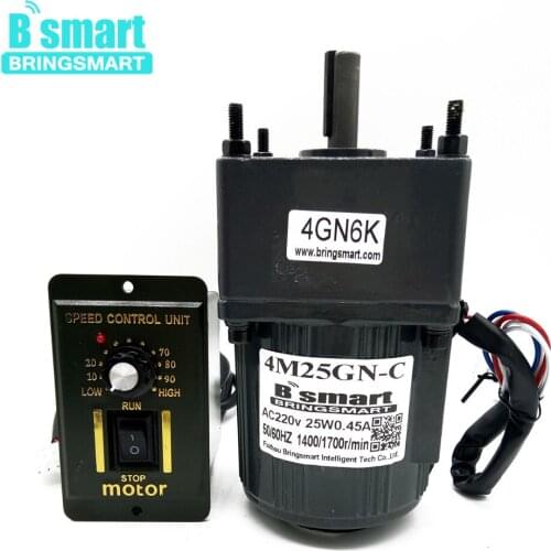Bringsmart 4M25GN-C Small Electric Motor 220V AC Geared Motor Reversible 10-500rpm Mini Reducer Motor Single-phase Ac Machine