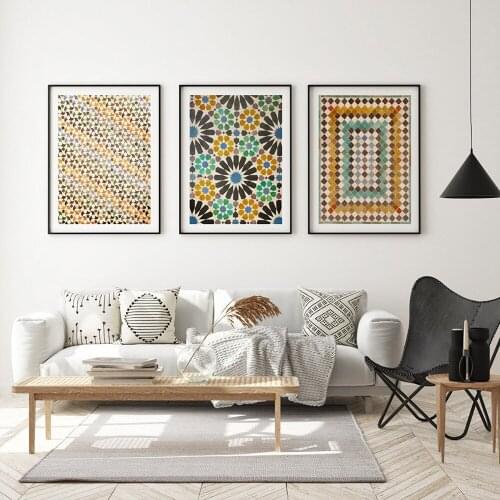Moroccan Geometric Photography Posters and Prints Islamic Wall Art Canvas Painting Mosaic Wall Pictures for Living Room Decor
