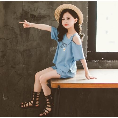Kid Girl Fashion Summer Clothes Flower Tops + Pants 2PCS Korean Clothes Outfits Set 68101214Y Girls Clothing Kids Costume