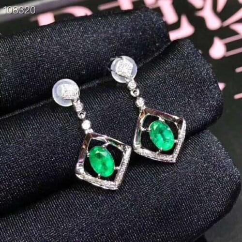 Fashion Simplicity square natural green emerald drop earrings Natural gemstone earrings S925 silver female girl gift jewelry