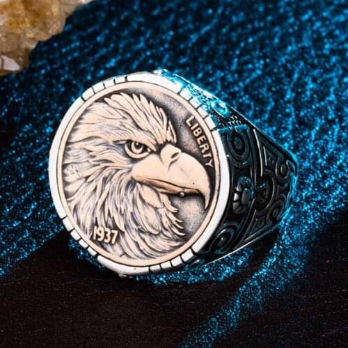 Embossed Hawk Style Silver Ring High Quality Ring Animal Men Ring Vintage Handmade Men Jewelry 925 Sterling Silver