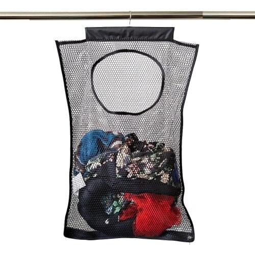 Wall Hang Dirty Clothes Bag Mesh Laundry Hamper Folding Hanging Storage Basket Portable Space Saving Bag Suitable for Cleaning