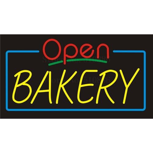 NEON Sign Board For Food Bakery Open Bagels Real GLASS Tube Restaurant Signboard Display Store Shop Light Custom Signs 17*14"