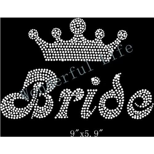 New arriaval free shipping Most Popular Crown Bride Hotfix Rhinestone Transfers Iron On Motif For Girls' Clothes