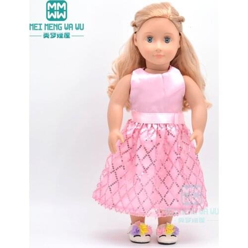 Clothes for dolls fits 45cm American' doll Pink sequined princess dress christmas gift for kids