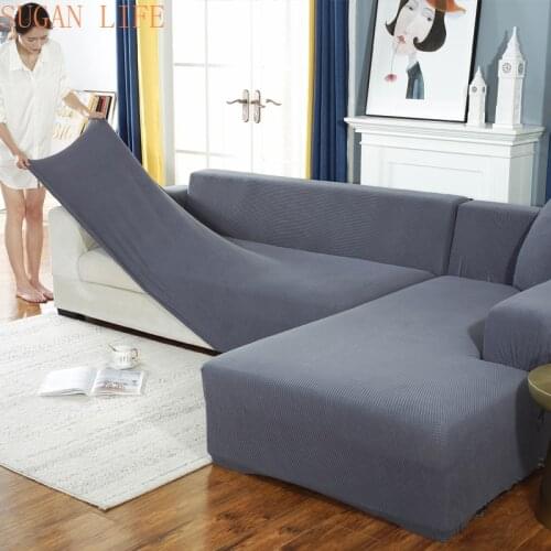 Solid Color Fabric Flannel Slipcover Elastic Sofa Cover Thick Stretch All-inclusive Slip-resistant Sectional Sofa 1 2 3 4 Seat