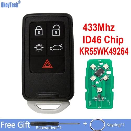 OkeyTech 5 Buttons 433Mhz ID46 Chip Half Smart Car Remote Key for Volvo XC60 S60 S60L V40 V60 S80 XC70 KYDZ FCC KR55WK49264
