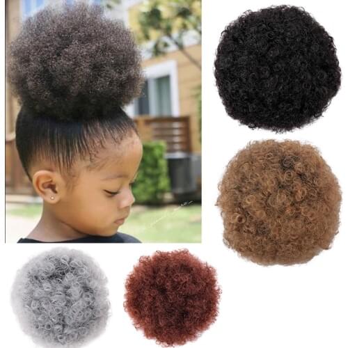 MANWEIPuff Afro Curly chignon Wig Ponytail Drawstring Short Afro Kinky Pony Tail Clip In on Synthetic Hair Bun Hair Pieces