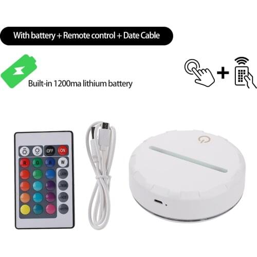 Rechargeable 3D LED Lamp Base Night Light Base 7 Color-Adjust USB Cable Touch Remote Control Lighting Accessories Wholesale