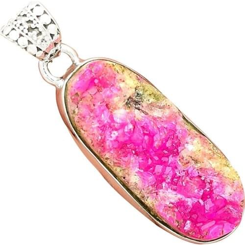 Lovegem Genuine COBALT DRUZY Pendant 925 Sterling Silver, 41 mm, AP2862