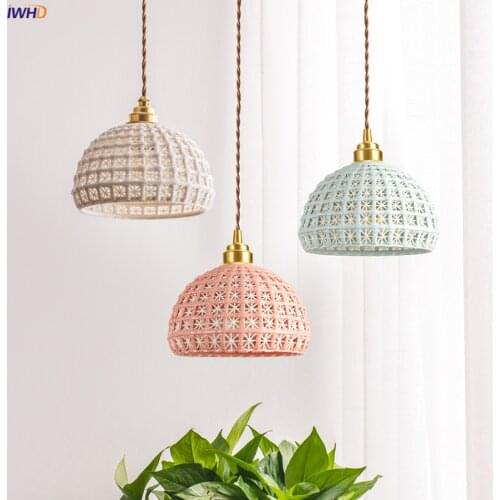 IWHD Nordic Modern Ceramic Pendant Lamp Bedroom Living Room Cafe Japan Style Copper Hanging Light Luminaria Lighting Hanglamp