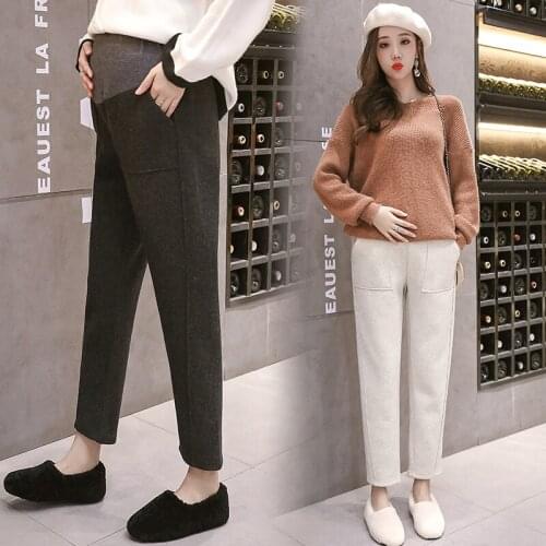 Belly Straight Loose Pants Clothes for Pregnant Women Pregnancy Trousers Autumn Winter Thicken Warm Woolen Maternity Pants