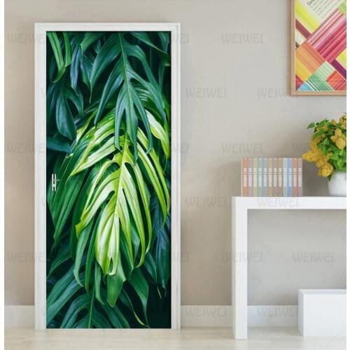 PVC Self-Adhesive Waterproof Door Sticker 3D Green Banana Leaf Mural Photo Wallpaper Living Room Creative DIY Decor Stickers 3 D