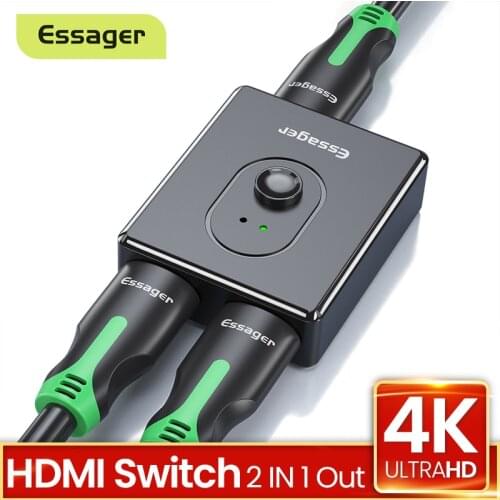 Essager HDMI-compatible Splitter 4K HD Bi-Direction 2.0 1x2 2x1 Adapter 2 in 1 Out HDMI-compatible Switcher For PS4 Xbox TV BOX