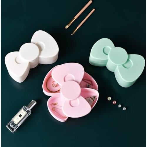 Creative Bow Shape Rotating 2 layer Jewelry Box Earrings Necklace Jewelry Organizer 4 Grids Dust-proof Jewelry Display Xmas Gift