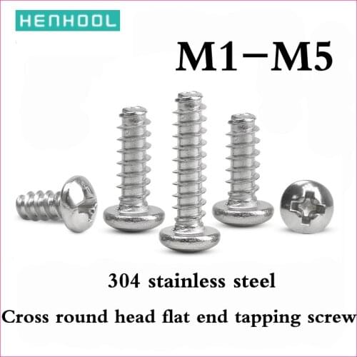 Cross pan round head flat end self-tapping screw 304 stainless steel M1M1.2M1.4M1.7M2M2.3M2.6M3M3.5M4M5 rust protection micro