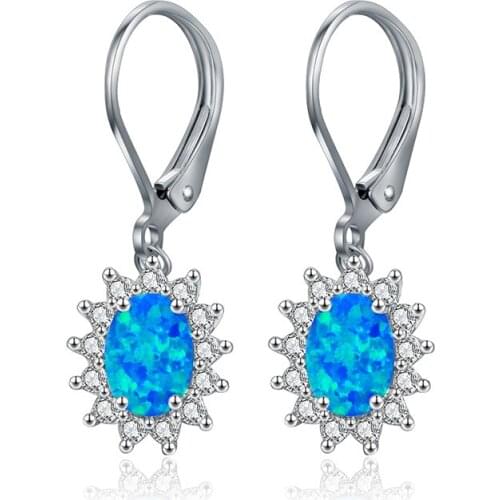 Elegant Female Fashion earring Simple Imitation Opal Blue Oval Earrings White Ear Hook Women Wedding Christmas Jewelry Gifts