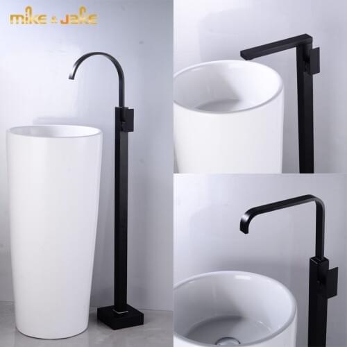 Bathroom floor black tap waterfall bathtub faucet black hot and cold tall basin tap floor bathroom faucet black bath mixer