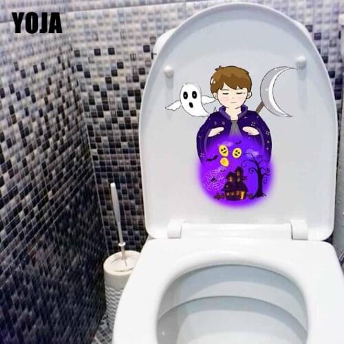 YOJA 21.5X23.8CM Creative Wall Sticker Halloween Water Saving Crystal Ball Spider Toilet Decal Home Decor T5-1271