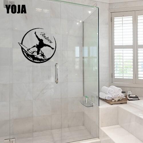 YOJA 25x27.4CM Fun Surf Bathroom Glass Decal Home Wall Sticker Decoration G2-0289