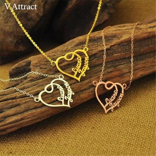 Handmade Jewelry Personalized Double Names Necklace Heart Statement Choker Custom Letter Collar Gold Ketting Bridal Wedding Gift