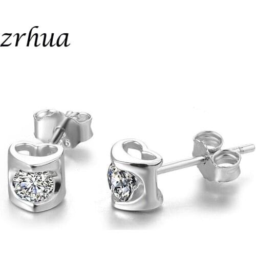 ZRHUA 925 Sterling Silver Stud Earrings Elegant Heart Earrings For Women Statement Modern Party Female Anniversary Jewelry Gifts